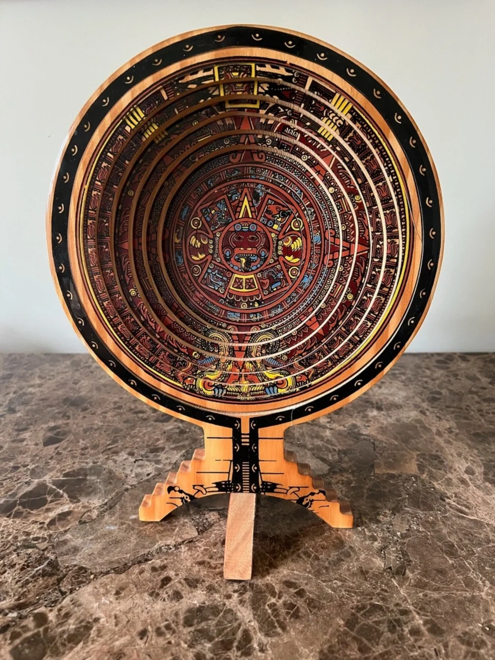 Equinoccio Aztec Solid Wood Collapsible Calendar Bowl